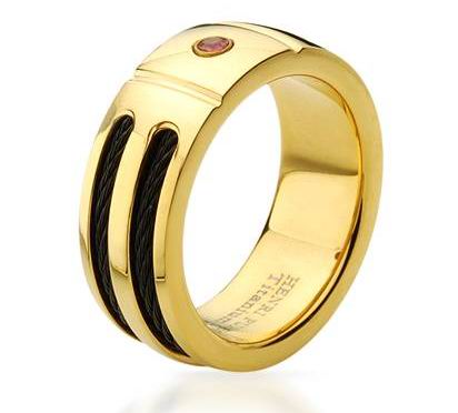 GENUINE ORANGE SAPPHIRE SET TITANIUM RING-sz 8